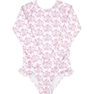 MINNOW swimsuit block print Girls Shell Blossom Rashguard One Piece bow tie back